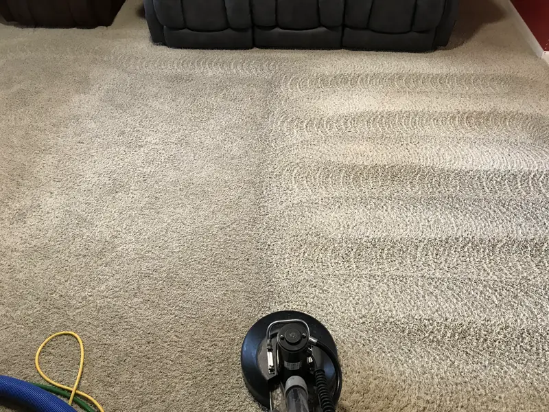 A counter rotating brush machine on a carpet