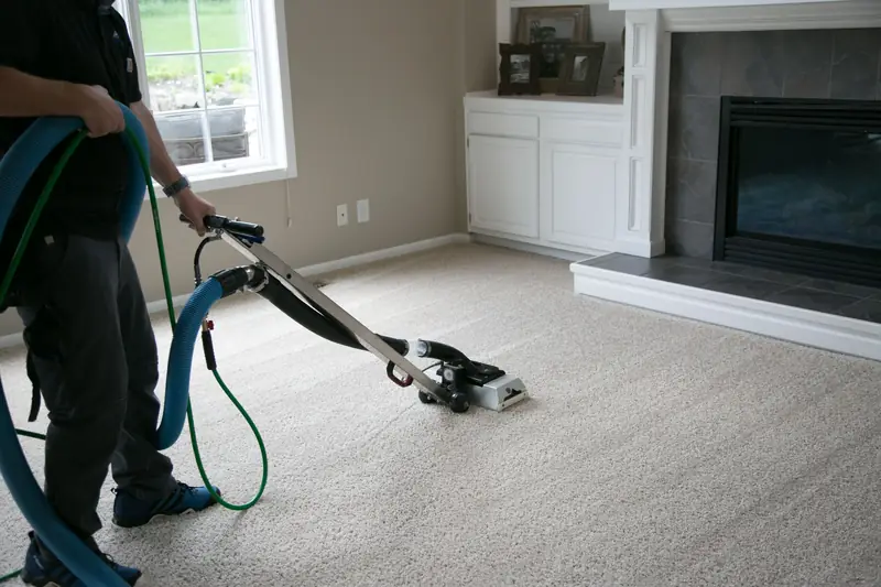 Russ cleaning a living room carpet with a wand