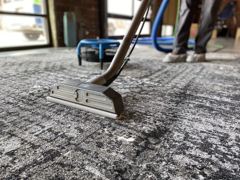 A wand on a gray patterned rug