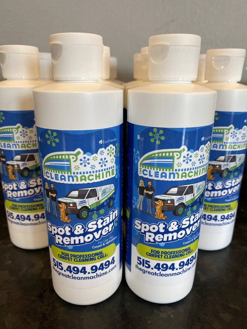 Bottles of The Clean Machine spot and stain remover